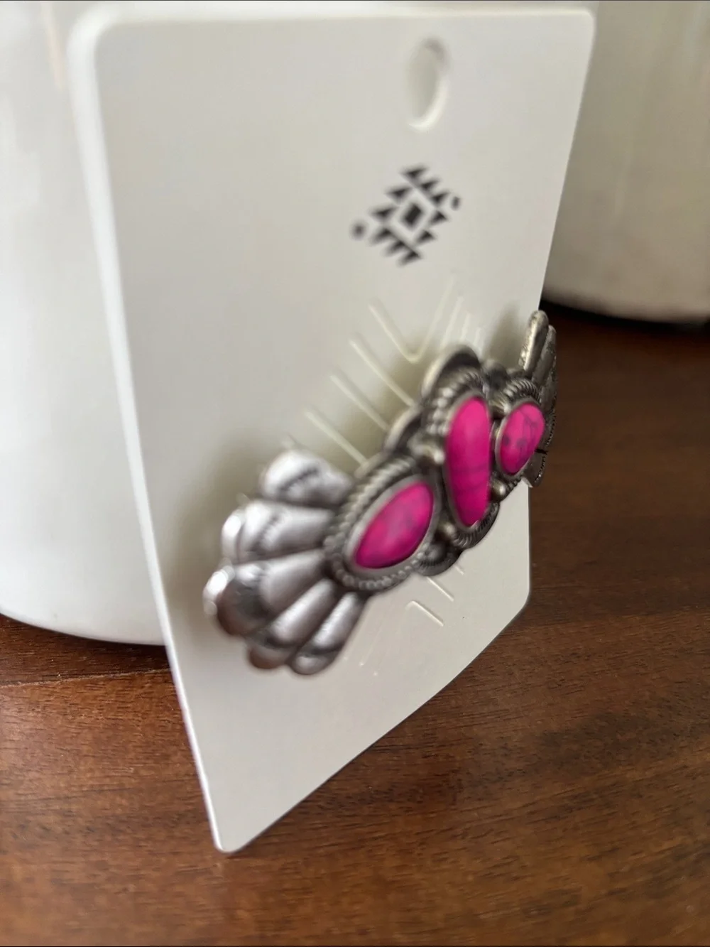 Western Style Silvertone Metal Hairpin,pink marblized stones,snap click,everyday